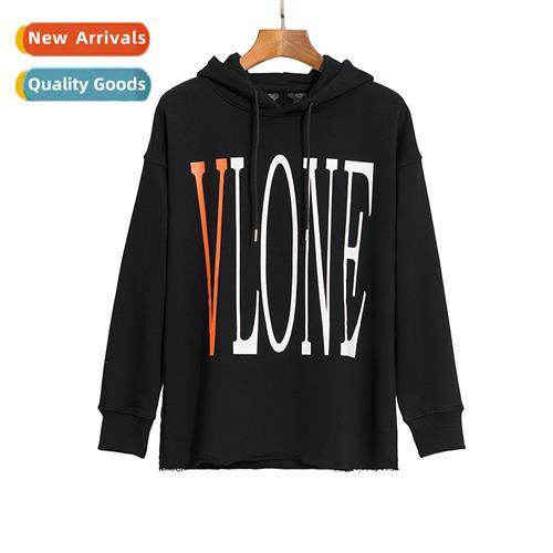 Tide Big V Orange V Letter Printed Hooded Sweatshirt Mens Ca