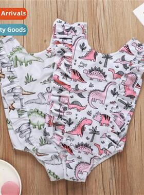 ins Pink Green Dinosaur Girls Printed One Piece Swimsu