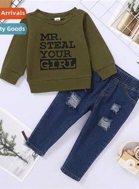 Boys spring  fall  2021 new n letters printed lg-sleeved top