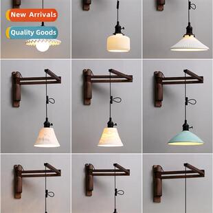 folding wall lamp Japanese walnut telescopic black liv retro