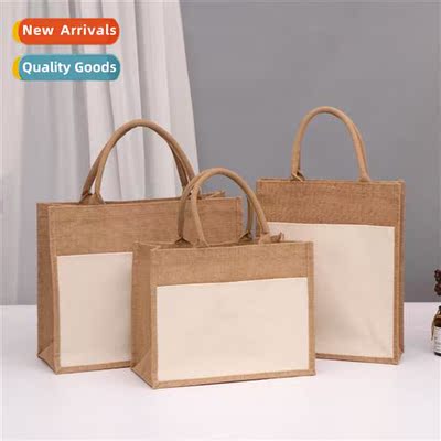 Blank outside small pocket burlap bag customized bag core hh