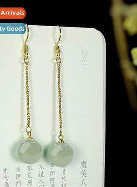 Hanfu Palace 10mm imati green  field jade lg earrings female
