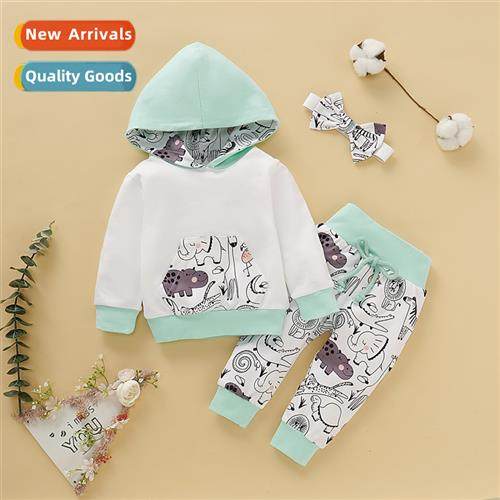 Girls spring  fall  2020 new n lg-sleeved printed hooded top