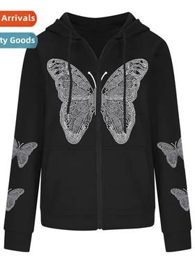 Fashi Autumn Womens Zipper Hoodie Butterfly Pullover Hoodie