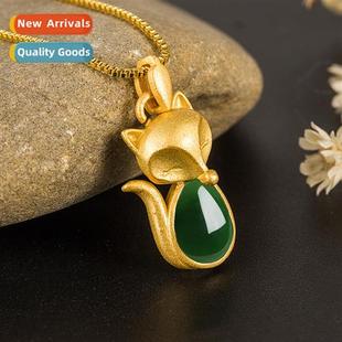 gold fox green Vintage pendant antique chalcedy femal lerary