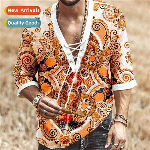 2020 New Mens Chest Tie Cock Eye Mid Sleeve T-Shirt Printed