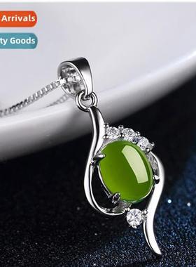 Vintage green chalcedy pendant female diamd green agate neck