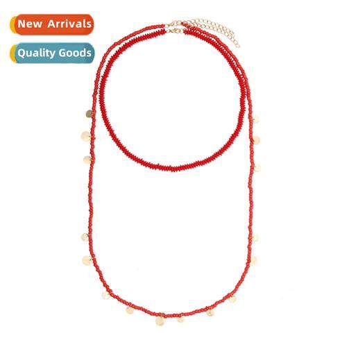 ZA exaggerated bohemian layered rice bead necklace an retro
