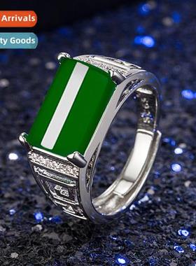 Ethnic style domineering mens ring hollow green chalcedy men
