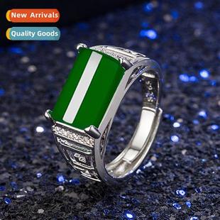 mens ring hollow Ethnic chalcedy domineering green men style