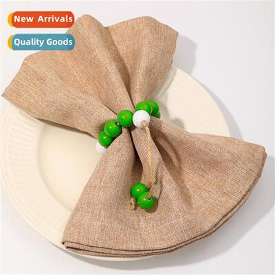 Green Napkin Rings Solid Colours Floral Wooden Beads Tassels