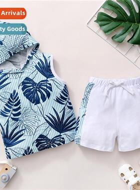 Boys spring  autumn  2021 new n leaves printed sleeveless ho