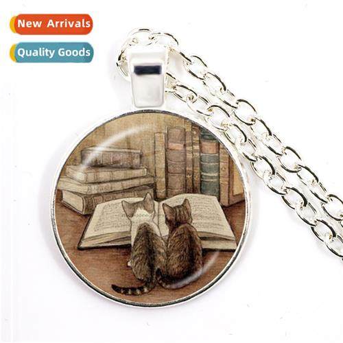 Vintage library and books time gemste glass pendant Europe a