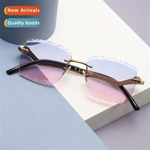 cut edge inverted 6033 female rimless sunglasses 2023 fashi