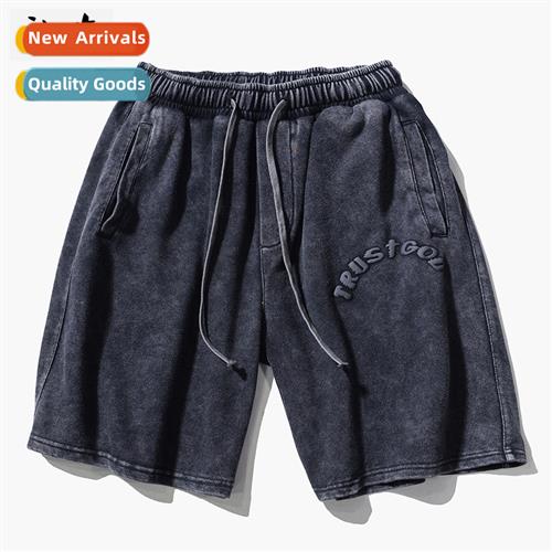 Tide retro letters do old washed shorts men  women summer in