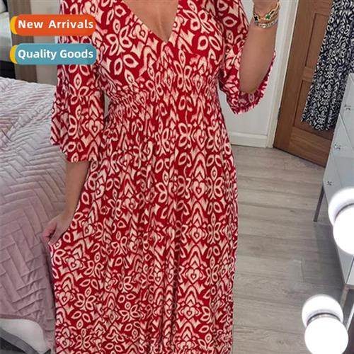 2023 new large size super fairy V-neck floral dress seaside