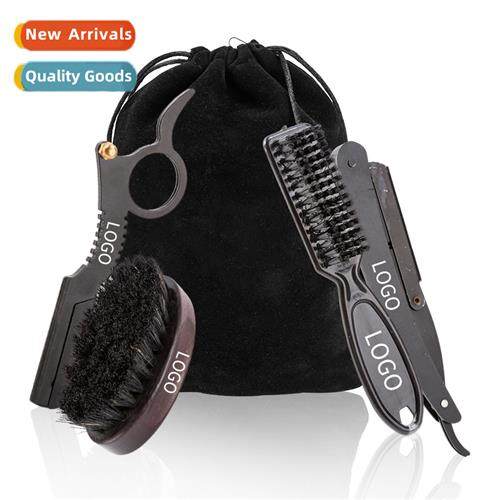Mens Beard 4-Piece Set Beard Brush Cleaning Sweep Hair Brush