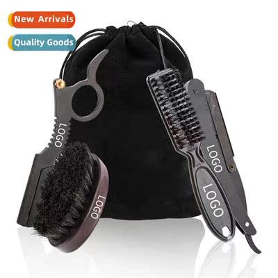 Mens Beard 4-Piece Set Beard Brush Cleaning Sweep Hair Brush