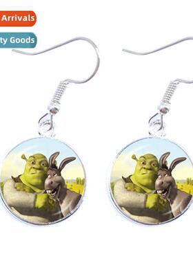 Carto Shrek Earrings Glass Caboch Dome Dangle Jewellery Earr