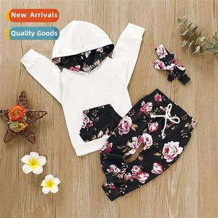 2019 new floral Girls top winter hooded prin fall