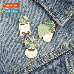 Bamboo carto potted plant Cute Cactus Tortoise brooch Aloe