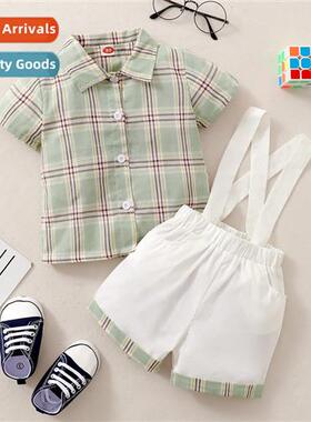 Boys spring  autumn  2021 new n plaid small gentleman top +