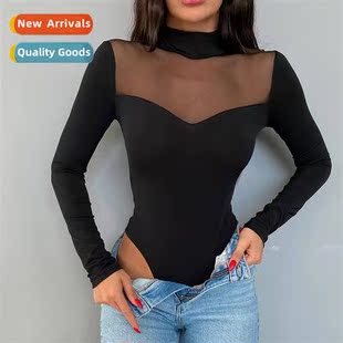 mesh vers fall sleeved splicing color net new womens 2023