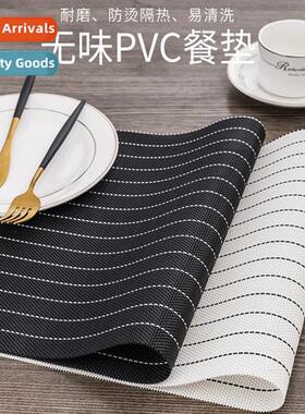Teslin placemats black  whe line placemats n-slip waterpro w