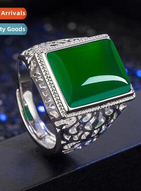 Vintage ethnic style green agate ring mens chrysoprase gemst