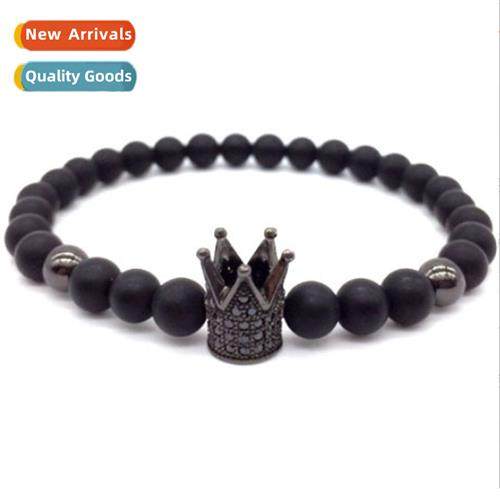 6MM Black Polished Ste Beads Bracelet Mens Jewelry Gift Crow