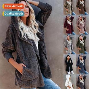 2022 Autumn Womens Lg Sleeve Jacket Casual Hooded Solid Colo