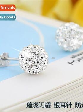 n silver-plated Shambhala earrings female inlaid diamd ball