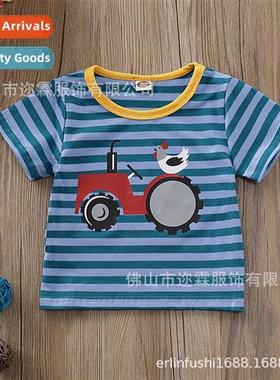 ISN Kids Boys Summer Tops Kids Striped Small Car Print Singl