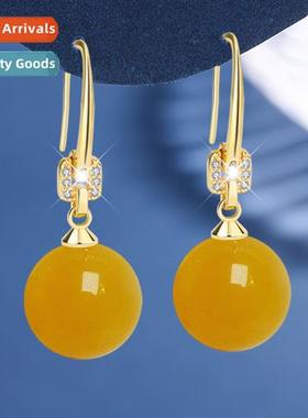 Ethnic style retro imati yellow agate earrings set zirc glas