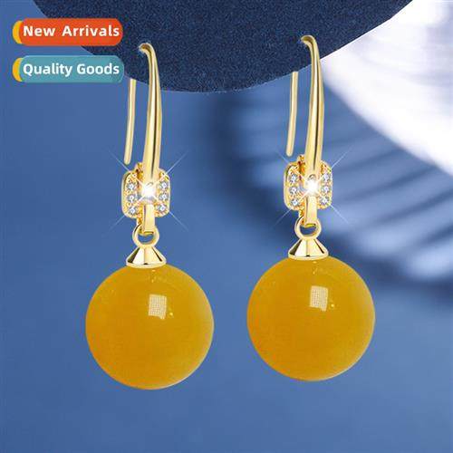Ethnic style retro imati yellow agate earrings set zirc glas