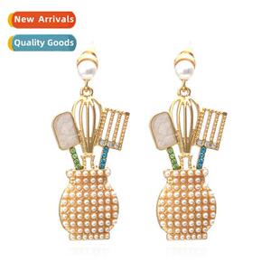 Korean light luxury exaggerated inlaid imati pearl earrings