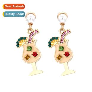 New diamd wine glass earrings pearl hundreds  temperament dr