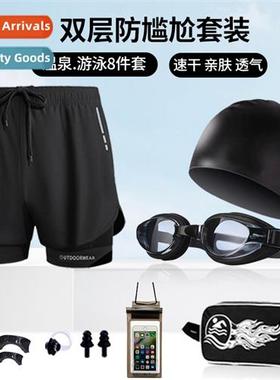 Mens swimming trunks swimming goggles swimming cap three- an