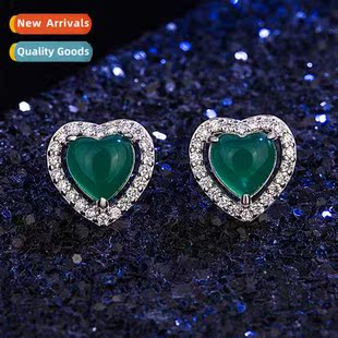 green chalcedy ethnic heart retro shaped female earrings