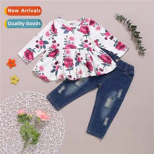 print 2021 sleeved fall new top Girls rose spring