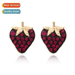 alloy earrings retro New hollow diamd strawberry earr simple