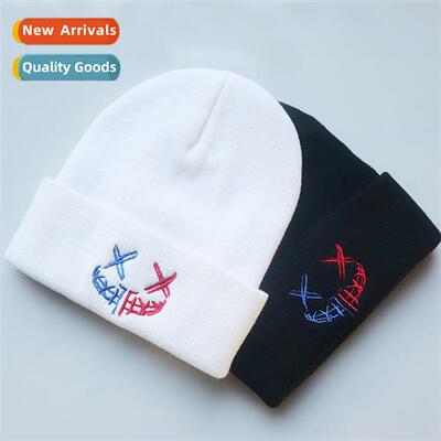 2021 wool cap beanie quirky smiley face embroidery knted cap