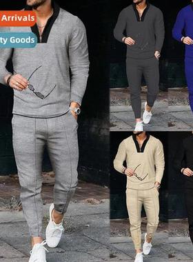 Mens Waffle Lg Sleeve Patchwork Sting Collar Su Fashi Casual