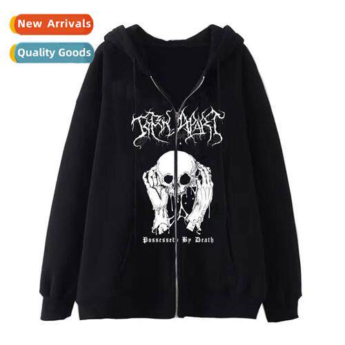 Dark wind hip-hop gothic Harajuku Y2Y skull zipper hoodie me