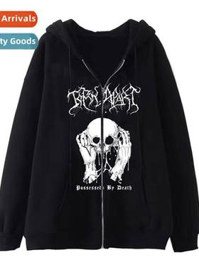 Dark wind hip-hop gothic Harajuku Y2Y skull zipper hoodie me
