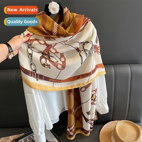 2023 Autumn and winter new cott hemp scarf Ms. lg secti shaw