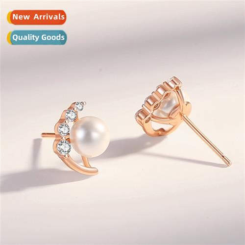 Pearl earrings female micro-set zircia earrings half-mo earr