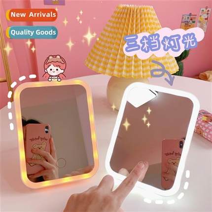 Japanese cute wh lights desktop makeup mirror LED large comb