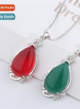 n silver-plated green chalcedy pendant female green agate ne