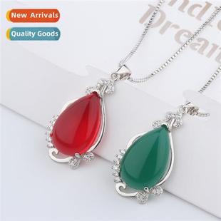 green chalcedy pendant agate plated female silver